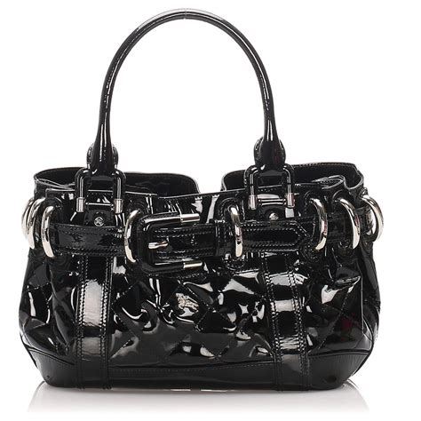 Shopping patent leather handbag Burberry Black in Patent 